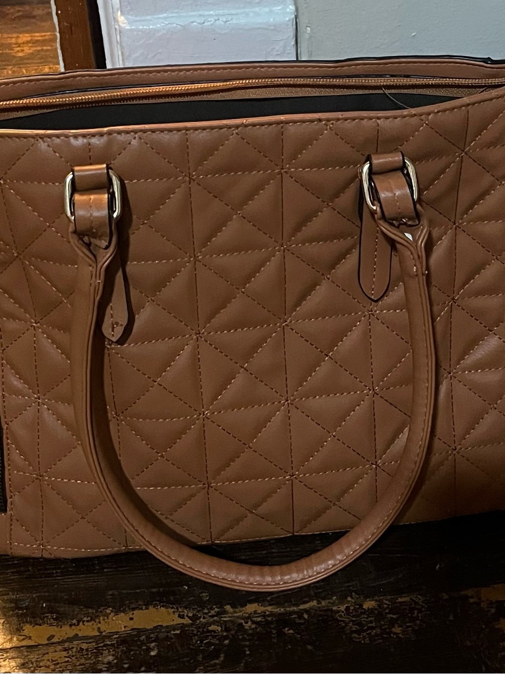 NWT Quilted Brown Tote Bag 
Vegan Leather Shoulder Bag